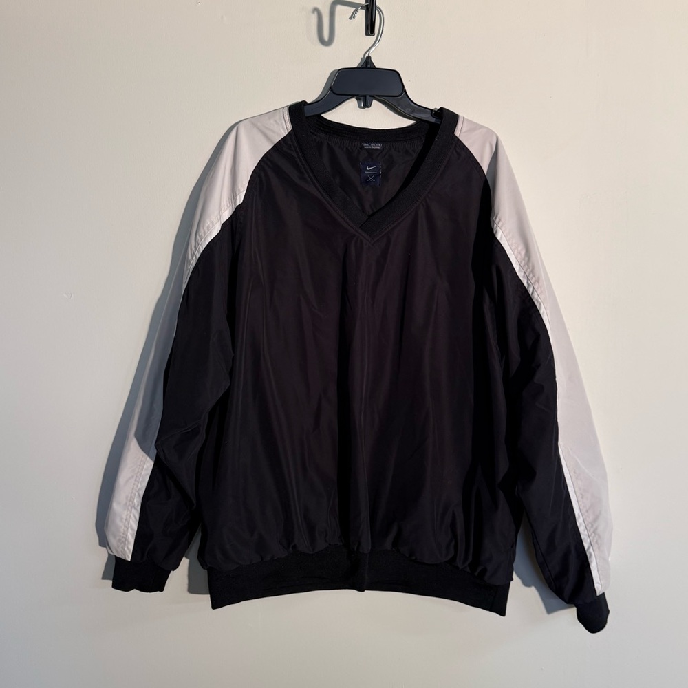 Vintage Nike Golf Pullover Windbreaker Sweatshirt Black White V-Neck - Size XXL